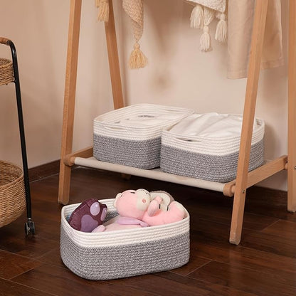 OIASKET Storage Baskets for Organizing 3 Pack, Woven Baskets for Shelves, Closet Organizer Bins Empty Gift Basket Toy Storage for Toys, Books, Towels, Clothes, 15"x11.42"x6.7", Grey