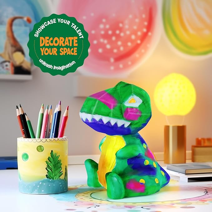 Paint Your Own Dinosaur Lamp Kit, Art Supplies Arts & Crafts Kit, Painting kit for Kids 6-12, Dinosaur Toys for Boys Girls and Kids, Toys Girls Boy Birthday Gift Ages 3 4 5 6 7 8 9 10 11 12+