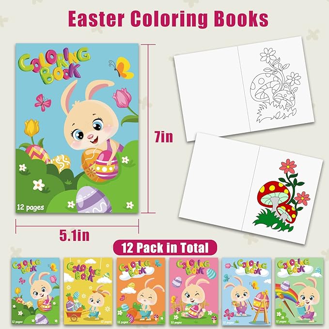 CCINEE 12 Pack Easter Coloring Books,Assorted Rabbits Painted Eggs Patterns Drawing Books for Easter Party Favors(6 Styles,144 Pages)…