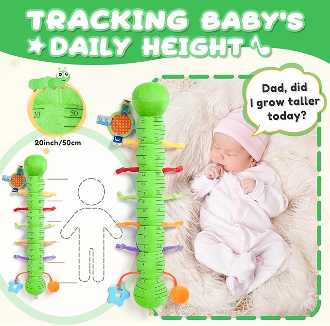 AWOTOY Baby Toys 0-6-12 Months,Musical Caterpillar Stuffed Animals Activity Infant Toys with Crinkle,Rattles,Mirror&Pull String,Muti-Sensory Toys Gifts for Newborn Tummy Time,Green,Knot prolegs