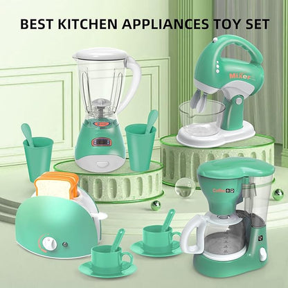 Play Kitchen Toys,Pretend Play Kitchen Appliances Toy Set with Coffee Maker, Blender, Mixer, Toaster, Toys for 3 4 5 6 7 8 Year Old, Birthday Gifts for Kids