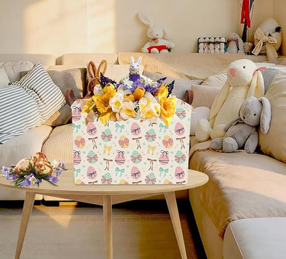 NTAOHAMPER Rectangular Storage Basket Empty,Storage Bin with Handles,Room Decor,Gift Basket,Book Box(Bowknot Easter)