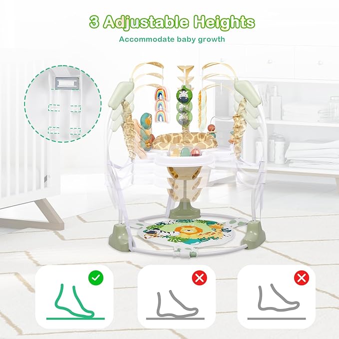 Baby Activity Center, Infant Jumpers and Bouncers with Music, Lights, Infant Toys, 360°Rotating Seat, 3 Adjustable Heights, Baby Play and Learning Center for 6+ Months