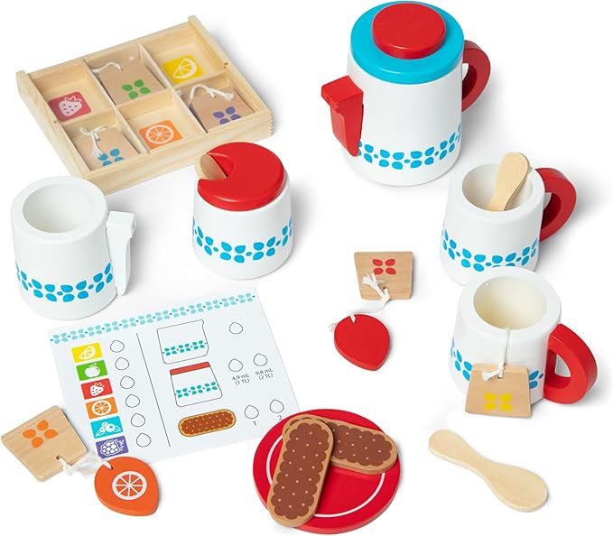 Melissa & Doug 20-Piece Steep and Serve Wooden Tea Set - Play Food and Kitchen Accessories
