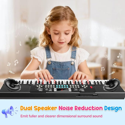 Piano Keyboard, 61 Key Upgrade Kids Pianos Music Toy with Light-up Keys & Pro Teaching Modes, Dual Speaker, 70 Demos,100 Tones, 100 Rhythms Perfect Christmas/Birthday Gift for Kids (Black)