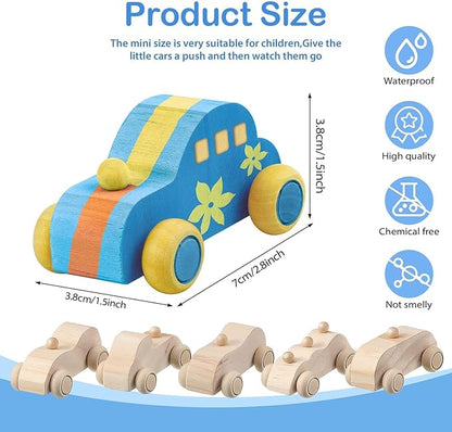 clothmile 12 Pieces DIY Wood Car Toys Unfinished Wooden Cars Toys Wooden Painting Blocks Crafts Kits for Christmas School Students Home Activities Craft Projects Easy Woodworking and Family Time Set