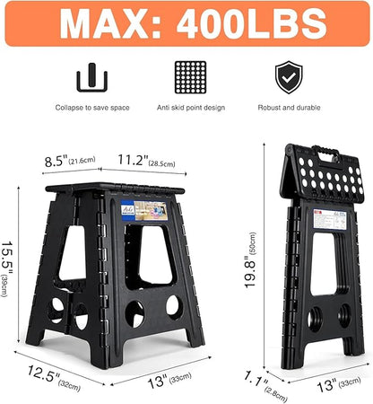 ACKO Folding Step Stool Foldable 16 Inch Stool 400 LB Weight Capacity Plastic Foldable Step Stools for Adults and Kids, Folding Stool Suitable for Kitchen, Stepping Stool with Handle 1PC