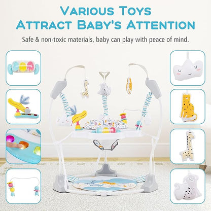 INFANS Baby Activity Center, 3 in 1 Play Center Jumpers and Bouncers with Music, Lights, Interactive Toys, 360°Rotating Seat, 3 Adjustable Heights, Exersaucer Learning Toys for Baby 6-12 Months (Blue)