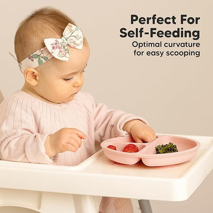 KeaBabies Suction Plates for Baby, Toddler - 3-Pack 100% Silicone Toddler Plates, Divided Baby Plates with Suction, Silicone Plates for Baby, Kids, BPA-Free, Microwave, Dishwasher Safe (Macaron)