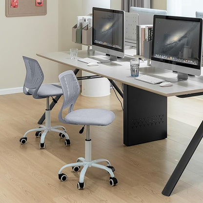 Homy Casa Armless Home Office Desk Chair, Colorful Task Chair with Soft Mesh Padded Cushion, Height Adjustable Swivel Study Computer Chair for for Girls Boys Teens (Grey, 1PC)