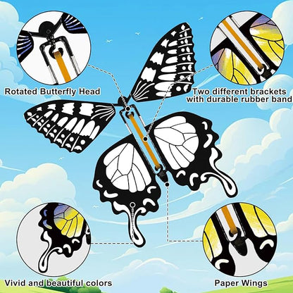 SANYIYIBA 24 Pack Flying Butterfly Craft Kit with 12 Wind Up Butterflies and 12 Color Pens - DIY Toys for Kids' Parties School Activities and Parent-Child Fun