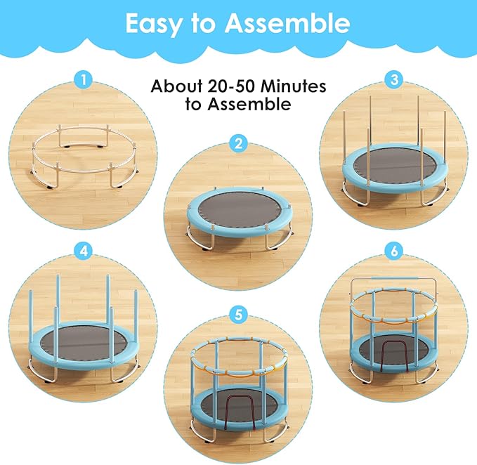 Trampoline for Kids, Upgrade Full Anti-Rust 440lbsToddler Trampoline with Net,Upgraded Ring Legs with Adjustable Gymnastics Bar&Toys, Gifts for Ages 1-8 Boys&Girls