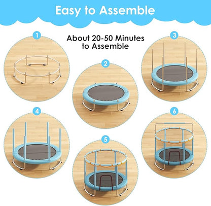 Trampoline for Kids, Upgrade Full Anti-Rust 440lbsToddler Trampoline with Net,Upgraded Ring Legs with Adjustable Gymnastics Bar&Toys, Gifts for Ages 1-8 Boys&Girls