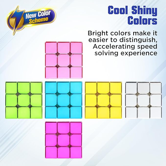 D-FantiX Mirror Reflective Magnetic Speed Cube 3x3x3 with Display Stand, Shiny Metallic Color Fidget Toys for Kids 8-12, Cyclone Boys Original Stickerless Magic Cube, Teen Easter Basket Stuffers