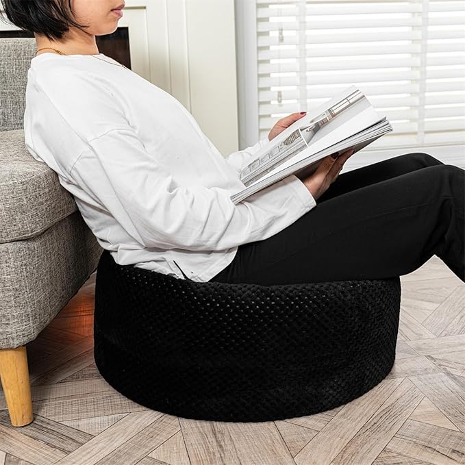 Asuprui Pouf Ottoman Stuffed Pouf Ottoman Foot Rest Stuffed Soft Foot Stool with Filler 20x20x12 Inches Fuzzy Chair Floor Chair Foot Rest with Storage for Living Room Bedroom Black Pouf with Filler