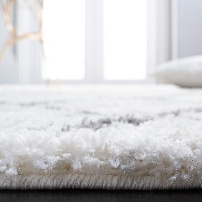 SAFAVIEH Berber Shag Collection Runner Rug - 2'2" x 9', Cream & Light Grey, Moroccan Design, Non-Shedding & Easy Care, 1.2-inch Thick Ideal for High Traffic Areas in Living Room, Bedroom (BER162C)