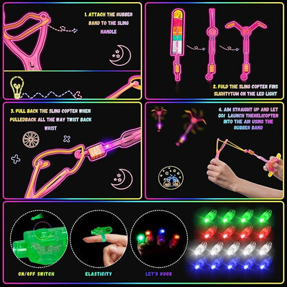 Glow in the Dark Party Supplies, 264 PCS Light Up Party Favors with LED Glasses,Glow Sticks,Finger Lights,LED Hair Clips,Slingshot,Glasses Molds,Butterfly Bracelet for Birthday,Raves,New Year