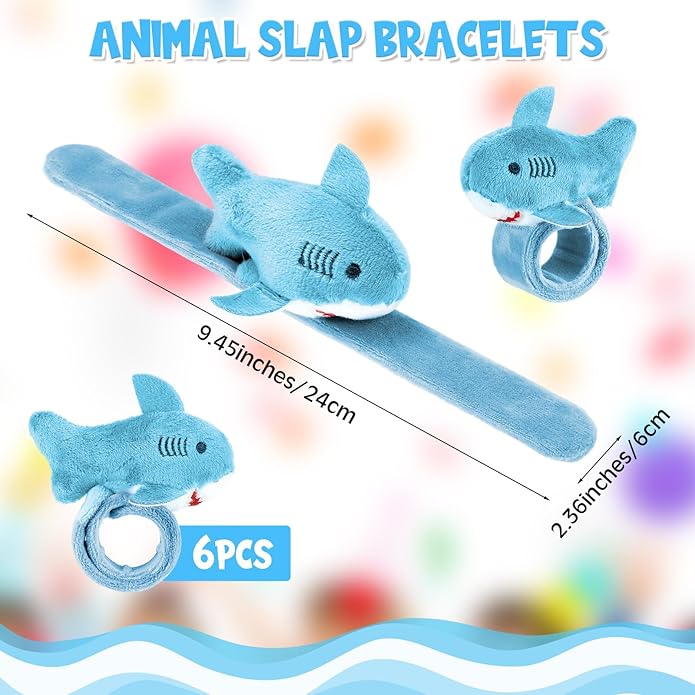 6 Pieces Shark Slap Bracelets Stuffed Animal Slap Band Party Favors Plush Slap Bracelets Bulk for Kids Party Favors Birthday Gifts