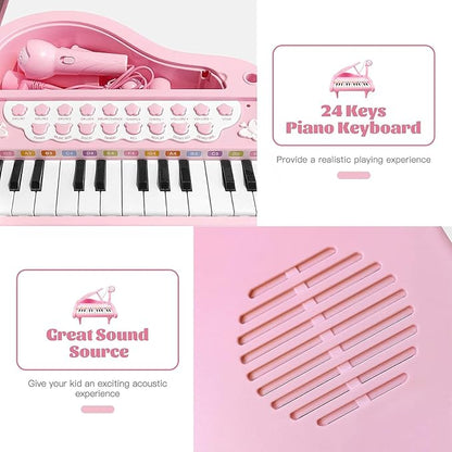 Love&Mini Piano Keyboard Toys for Girls - 24 Keys Toddler Piano Music Toy Instruments with Microphone，Pink Piano Toys for 1 2 3 4 5 Years Old Girls Birthday Xmas Gifts (24 Keys Pink Piano Toy)