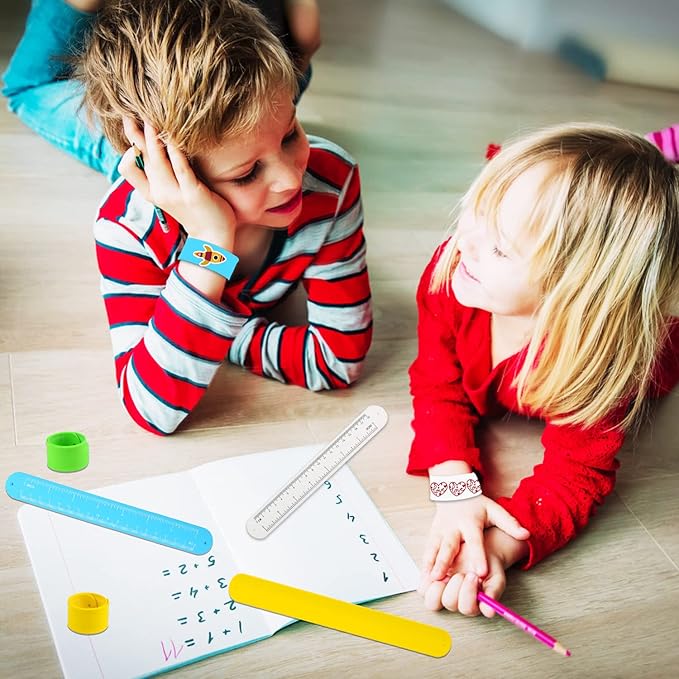 CCINEE 20PCS Silicone Ruler Slap Bracelets, Assorted Ruler Snap Bracelets Colorful Silicone Wristband with Scale for Kids Craft Classroom Prizes Gift Exchange Party Favors