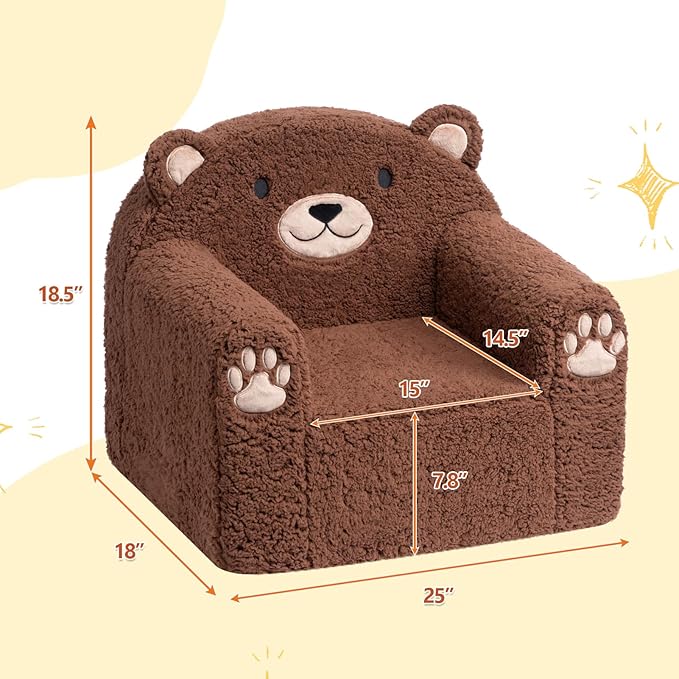 ALIMORDEN Toddler Couch Ultra-Soft Snuggle Chair, Comfy Sherpa Foam Filled Lovely Bear Sofa, Kids Cozy Corner Play Couch for Boys and Girls, Brown
