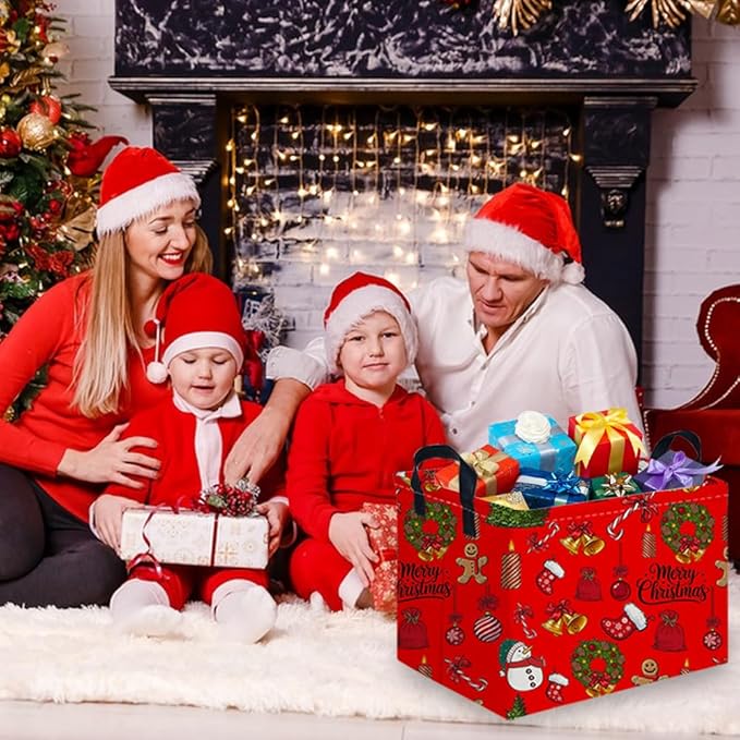 Rectangular Christmas tree Basket,Nursery Hamper,Waterproof and foldable Tree Basket Baby Storage Bin,Boy and Girls New Year decor(Red Christmas)