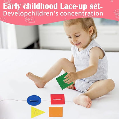 Montessori Toys for1 Year Old，25-36 Months, 5 in 1 Learning Educational Set Wooden Toys (Includes Guess who I am,Lacing, Baking Set, Land and Sky Two-Part Puzzle Board,Ring Slide)