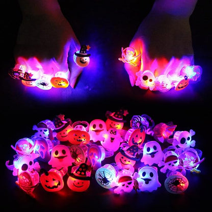 KIMOBER 62PCS Halloween Party Favors for Kids,Glow Rings Necklaces Bracelets,Light Up Halloween Toys Glow in the Dark Party Supplies for Halloween Candy Bag Fillers Decorations
