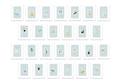 Alphabet Cards for Classroom - Alphabet Cards for Classroom, Nursery and Bedroom - Learning Flash Cards for Toddlers Set of 26 5"x7" Letter Prints (Blue)