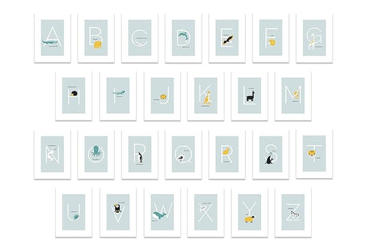 Alphabet Cards for Classroom - Alphabet Cards for Classroom, Nursery and Bedroom - Learning Flash Cards for Toddlers Set of 26 5"x7" Letter Prints (Blue)