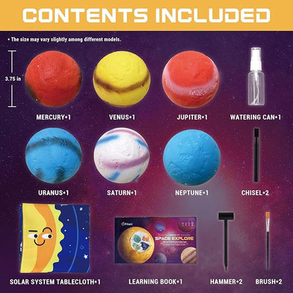 Gemstone Dig Kit, Dig up 30 Rocks & Minerals from 6 Solar System Planets, Archaeology Geology Science Experiment Activity Set, Space Explore Mining Toy for Kids, Gift for Boys & Girls Age 6-8-12