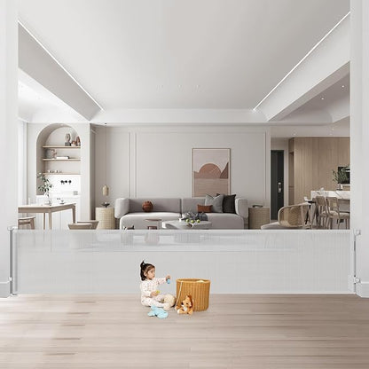 178 Inch Extra Long Baby Gate Retractable Dog Gate Outdoor Gates for Decks Indoor Retractable Baby Gates Wide Dog Gate for Super Wide Openings Retractable Gates for Dogs, Garage Gate, Light Gray