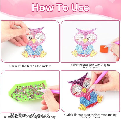 MOVINPE Bulk Valentines Day Craft Gifts for Kids Classroom Bulk, 24 Pack 5D Diamond Art Painting Keychains with Greeting Cards, School Prizes, Exchange Gift, Party Favors for Toddlers