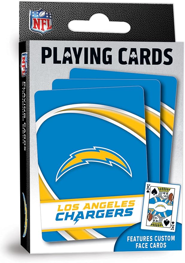 MasterPieces - NFL Playing Cards, Officially Licensed Los Angeles Chargers Football Deck, Family Games for Adults and Kids, Standard Index
