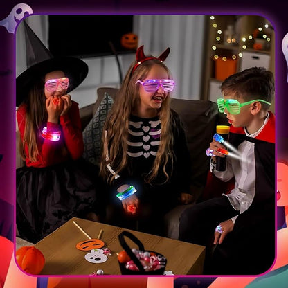 64 Pack Glow in the Dark Party Supplies, Light Up Toys Birthday Christmas Party Favors, 40 Finger Flashing, 8 Jelly Ring, 4 Flashing Glasses, 8 LED Bracelet, 4 Fiber Optic Hair Light
