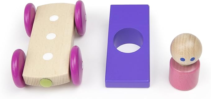 3 Piece Tegu Magnetic Racer Building Block Set, Purple