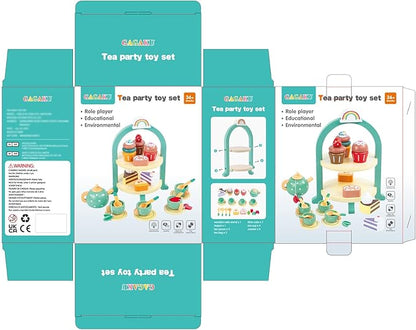 GAGAKU Wooden Tea Set for Little Girls Tea Set for Toddler Food Pretend Play Accessories Kids Kitchen Playset Tea Set for Toddlers