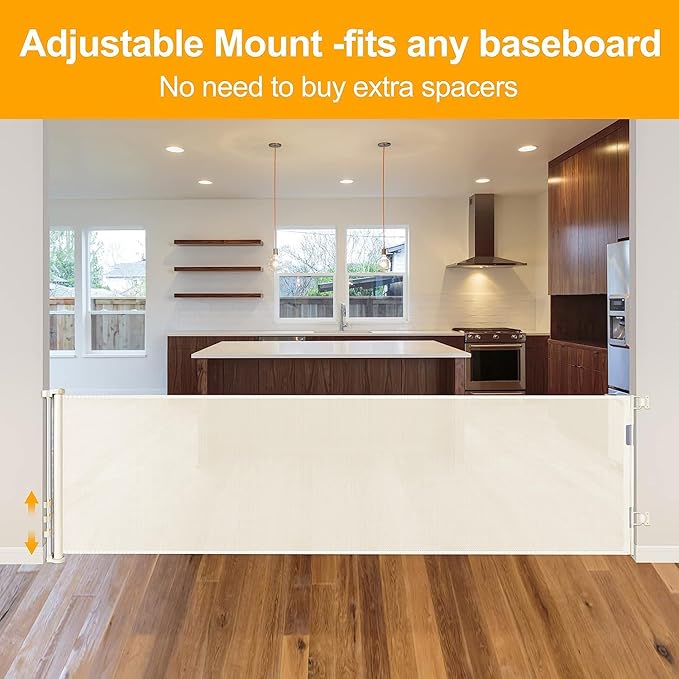 180 Inch Extra Long Baby Gate Extra Wide Dog Gates for Large Openings Extra Large Baby Gate Dog Gate for Doorways Extra Wide Retractable Baby Gates Extra Wide Indoor Outdoor Retractable Gate (Beige)