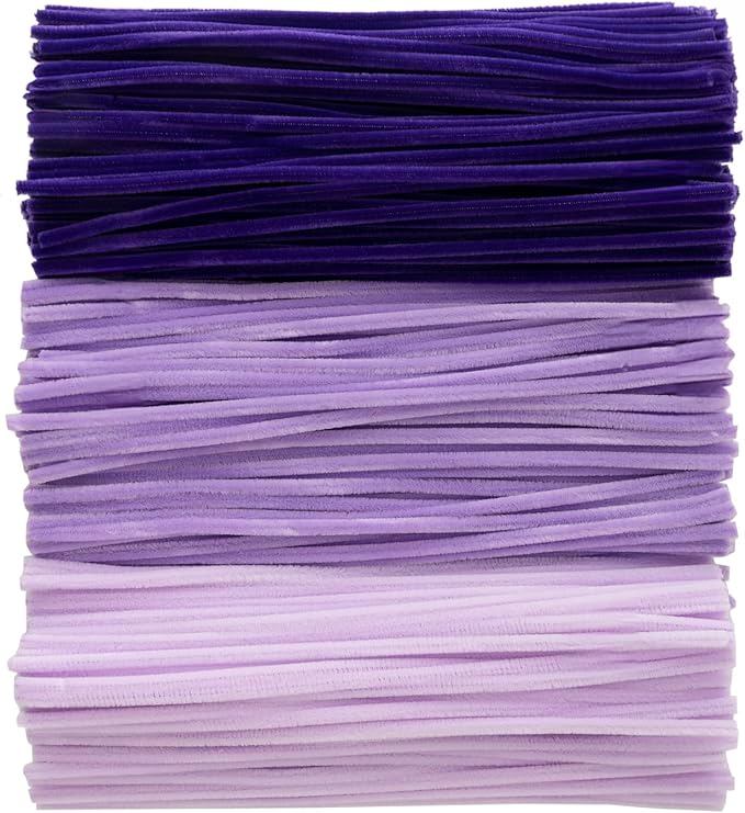 Caydo 300 Pieces Purple Pipe Cleaners, Thick Fluffy Chenille Stems, Pipe Cleaner Crafts for Arts & Crafts, Perfect for Making Animals, Flowers, and Mother's Day Decorations