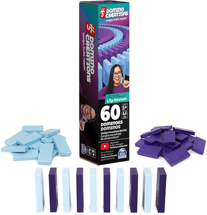Spin Master Games H5 Domino Creations, 60-Piece Blue/Purple Set by Domino Artist Youtuber Lily Hevesh Classic Family Game, for Adults and Kids Ages 5 and up