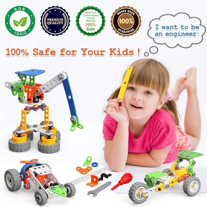 MOONTOY 11 in 1 STEM Toys for 4 5 6 7 8+ Year Old Boy Girl Valentine Birthday Gift Building Toys for Kids Ages 4-8 5-7 6-8 4-6 Erector Set Educational Blocks Construction Stem Activities Creative Game