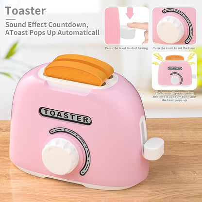 Kitchen Appliances with Food Toys, Toy Kitchen Set for Kids Play Kitchen Accessories Set, Blender,Mixer and Toaster. Girls Toys Ages 3-8