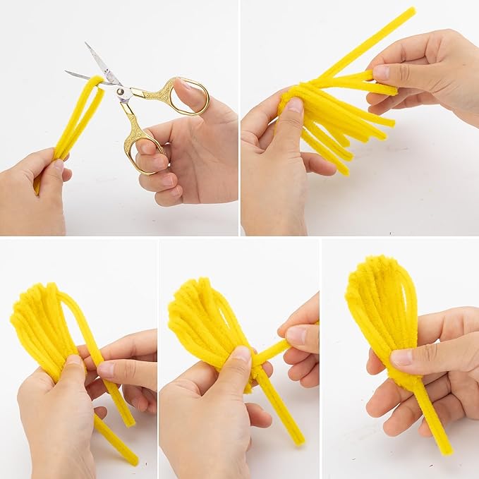 Caydo 200 Pieces Glitter Golden Pipe Cleaners, Thick Fluffy Chenille Stems, Pipe Cleaner Crafts for Arts & Crafts, Perfect for Making Animals, Flowers, and Mother's Day Decorations