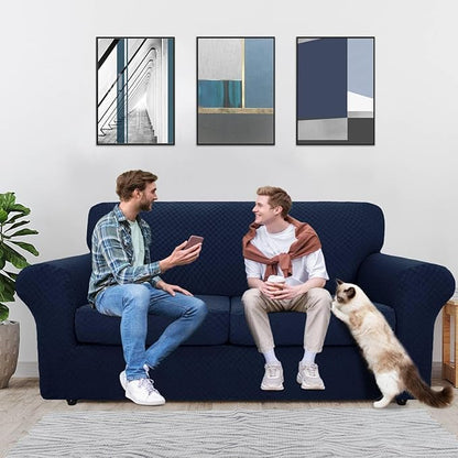 MAXIJIN 3 Piece Stretch Couch Covers for 2 Cushion Couch Sofa Slipcovers with 2 Extra Large Seat Cushion Couch Jacquard Loveseat Sofa Couch Cover for Dogs (2 Cushion Sofa, Navy Blue)
