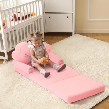 MOONBEEKI Toddler Chair Comfy，Foldable Princess Kids Couch for Girl, Toddler Recliners for Kids Over 18 Months, Kids Sofa Bed Fold Out (Pink)