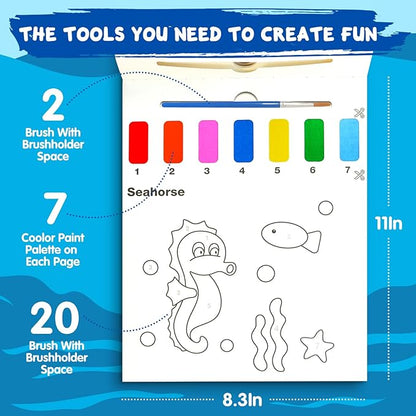 Water Coloring Books for Toddlers - Easter Basket Stuffers Watercolor Paint Book Drawing Art Paper for Kids Mess Free Craft Supplies kit Toy for Age 3 4 5 6 Valentines Birthday Gift(Sea)