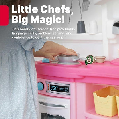 Step2 Fun with Friends Kids Kitchen Playset, Indoor/Outdoor Kitchenette, Interactive Play with Lights and Sounds, Durable Plastic, Includes 25 Piece Toy Accessories, Toddlers 2+ Years Old, Pink