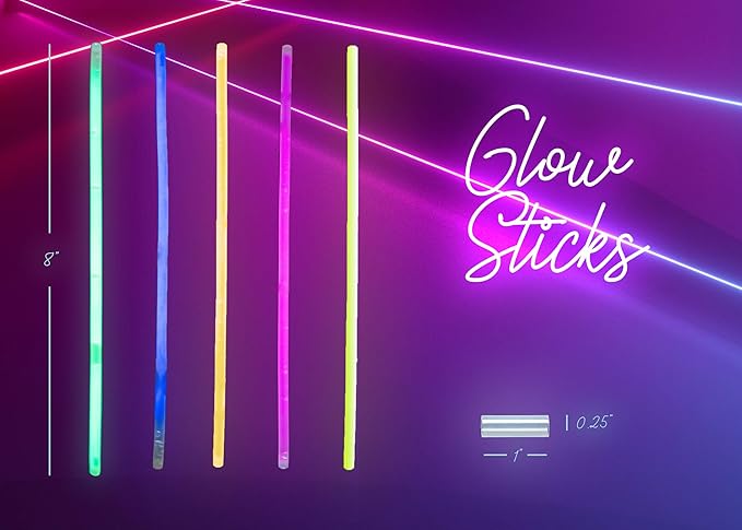 Play22 100pk Ultra Bright Glow Sticks Bulk Party Favors - 8" Premium Glow in the Dark Party Supplies, Neon, Easter, Halloween Party Decorations Glow Necklaces and Bracelets for Kids or Adults