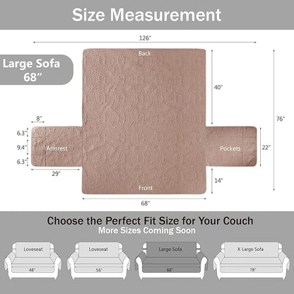 Quilted Pink Sofa Slipcovers with Pockets, Anti-Slip Medallion Designed Couch Covers for 3 Cushion Sofa, Couch Cover for Dogs Cats Water-Repellent Machine Washable (Large Sofa 68", Pink)