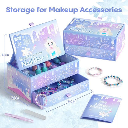 Tomons Kids Nail Polish Set for Girls, Non Toxic Nail Polish Art Kit for Kids Ages 7-12, Frozen Toys Gifts for 8 9 10 11 12 Girl, Bracelets, Glitter, Sequins, Stickers - 8 Colors